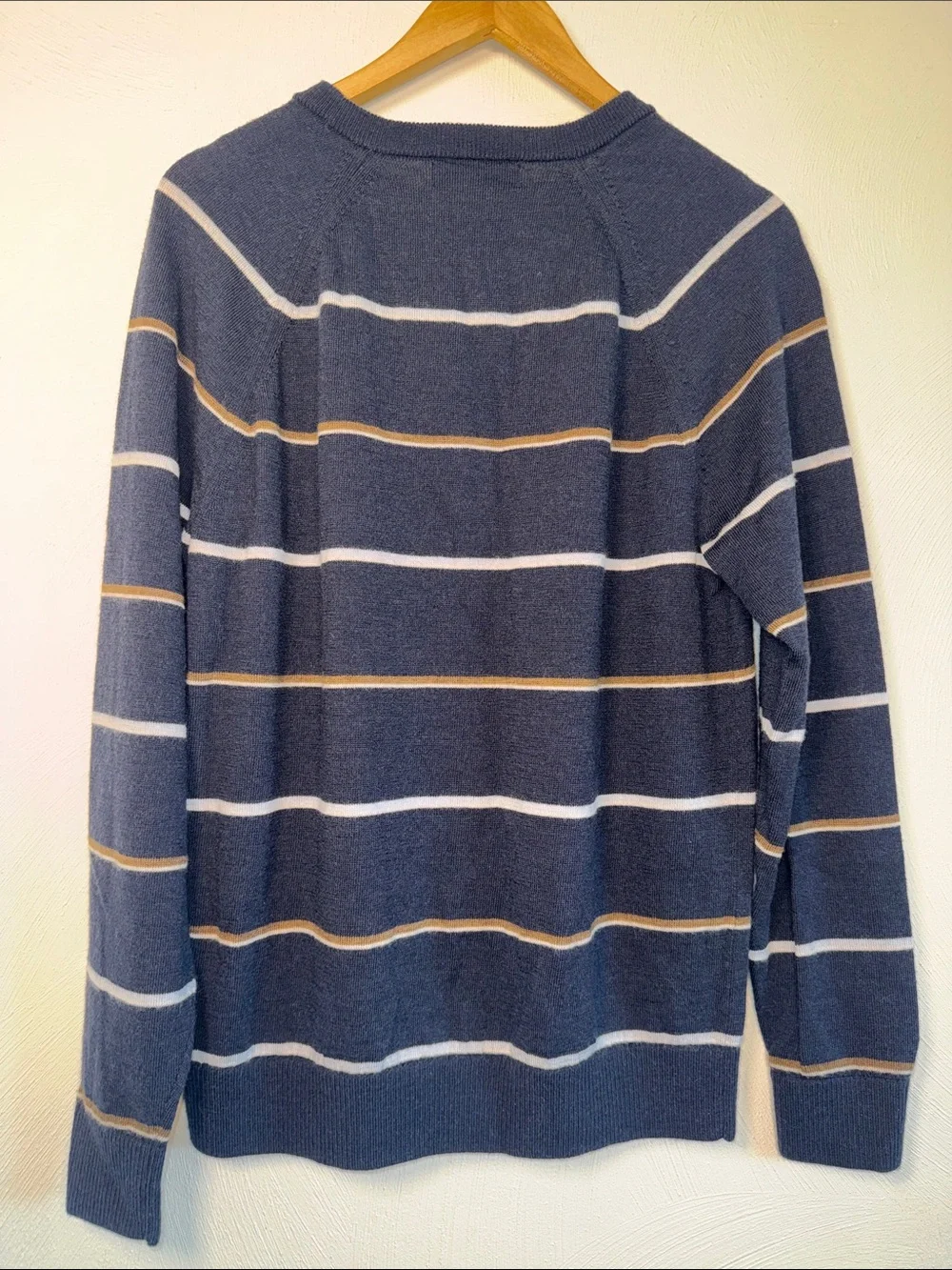 Banana Republic Navy Crewneck Sweater with White and Tan Stripes